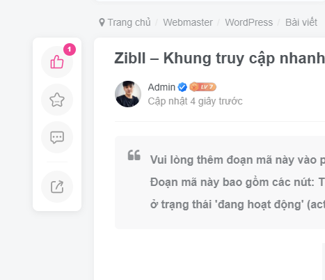 Zibll - Khung truy cập nhanh phía bên trái của bài viết-Cùi.Vn - IT Community